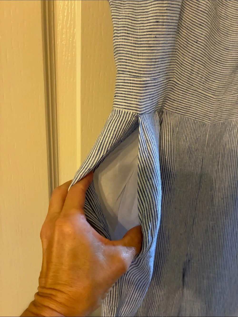 J. Crew Light Blue Pinstripe Spaghetti-Strap Jumpsuit  100% linen